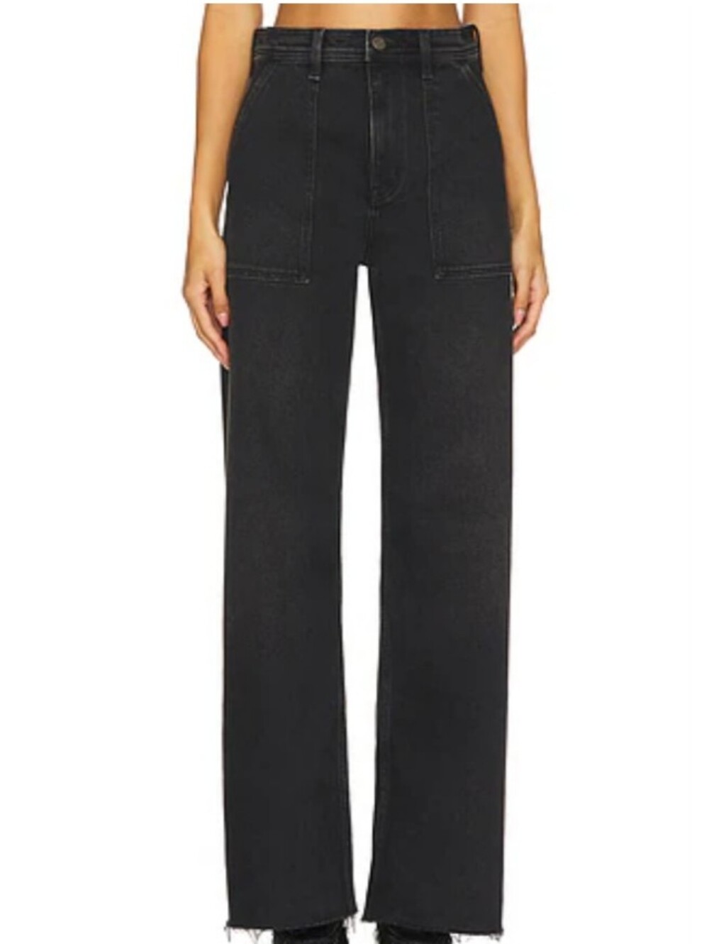 Pistola Penny Wide-Leg Utility Jeans Washed Black Frayed Hem Fisherman